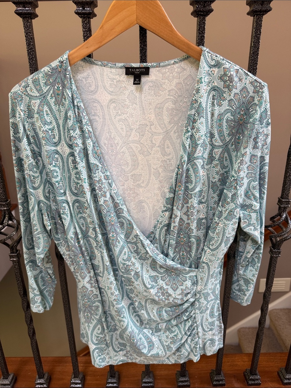 Talbots Teal Paisley Wrap Blouse
